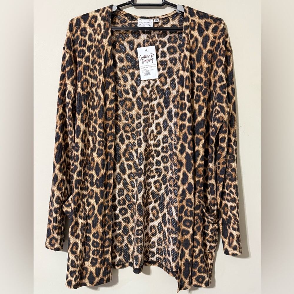 LIGHTHEART women’s size s/m waffle knit long sleeve cardigan leopard print nwt